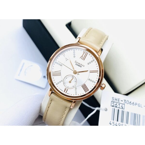 Đồng Hồ Kim Nữ Dây Da Casio Sheen She 3066pgl Vàng